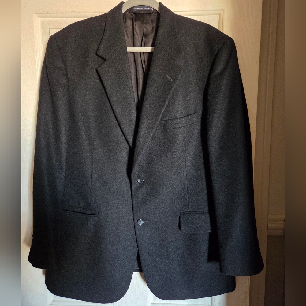Mens Roundtree & Yorke Black 100 % Camel Hair Blazer Coat 42 R